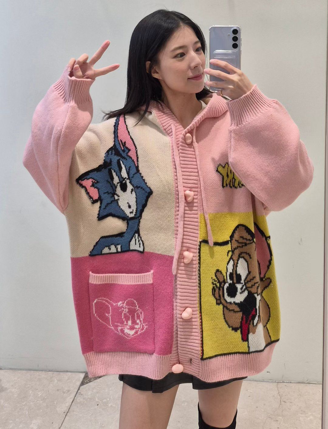 韓國東大門🌸 new design🌸 New 후드 톰가디건 Tom & Jerry Knitted Hoodie Cardigan