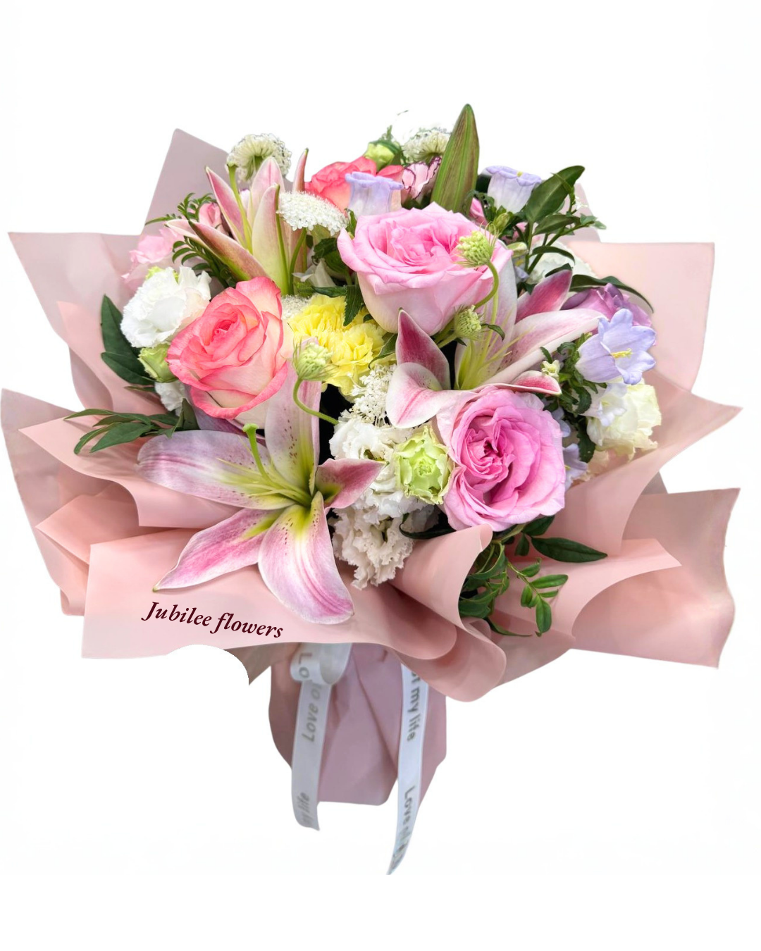 粉百合 玫瑰 洋桔梗 花束