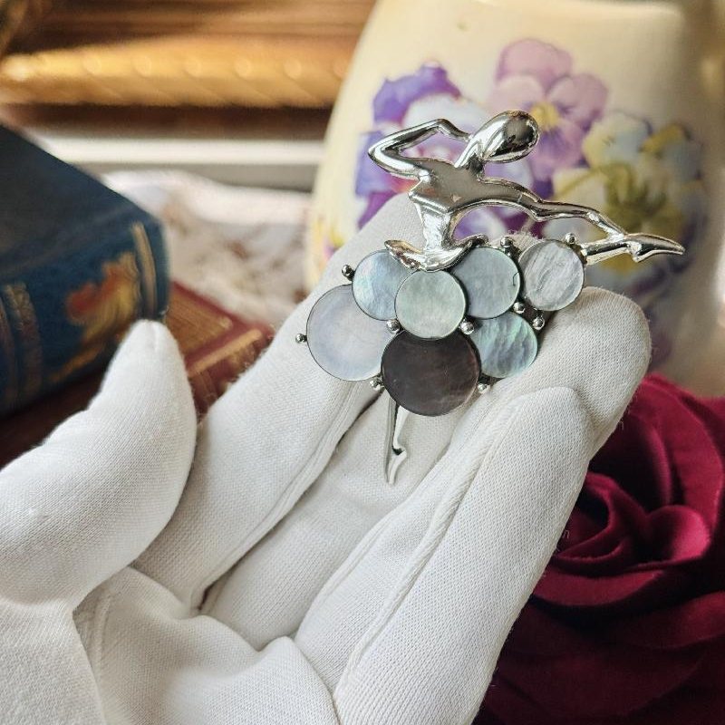 Vintage Grey Hue Mother of Pearl Ballerina Brooch (MT2364)