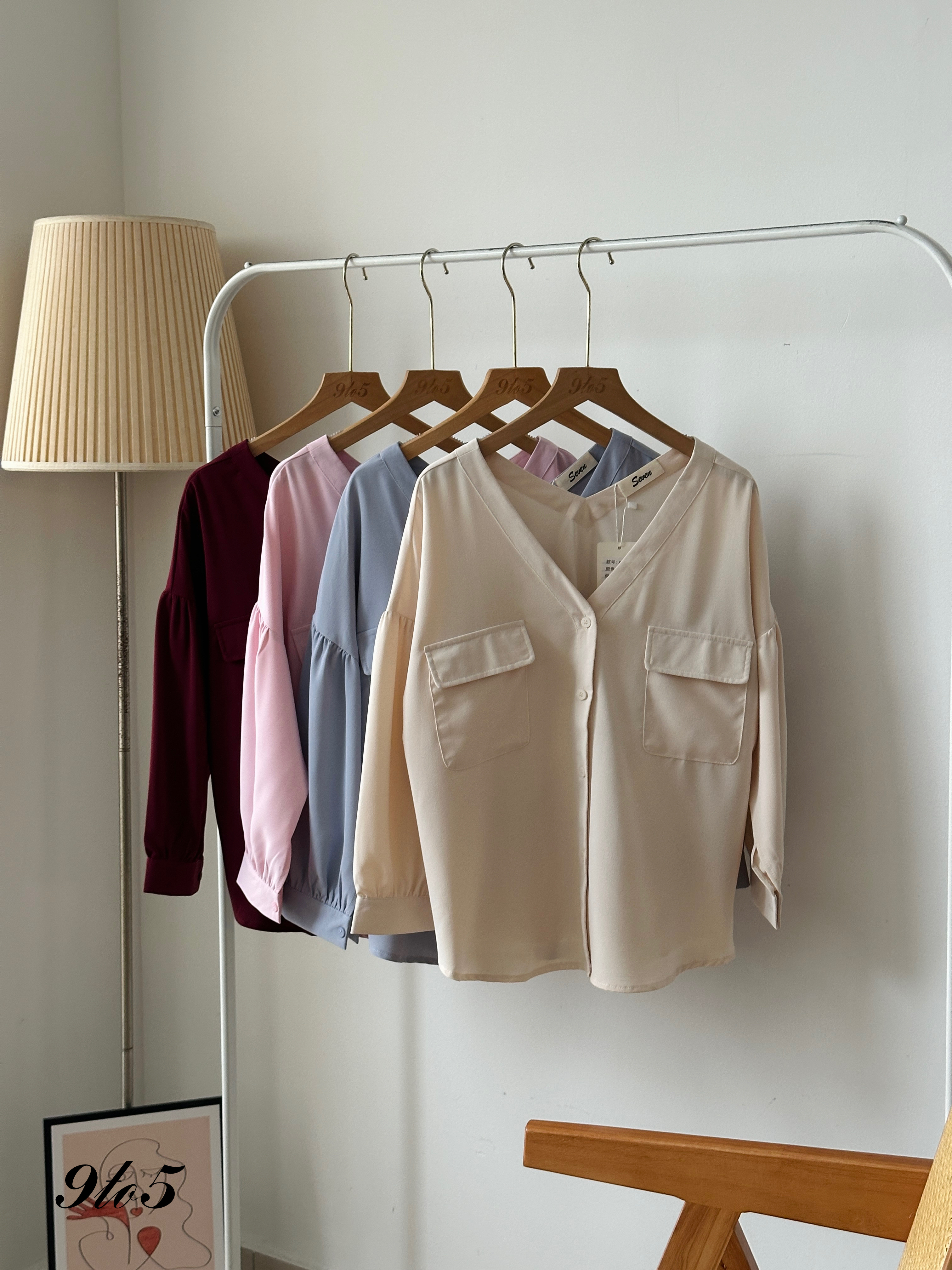 T3908 Long Sleeve V Neck Shirt - 4 Colors