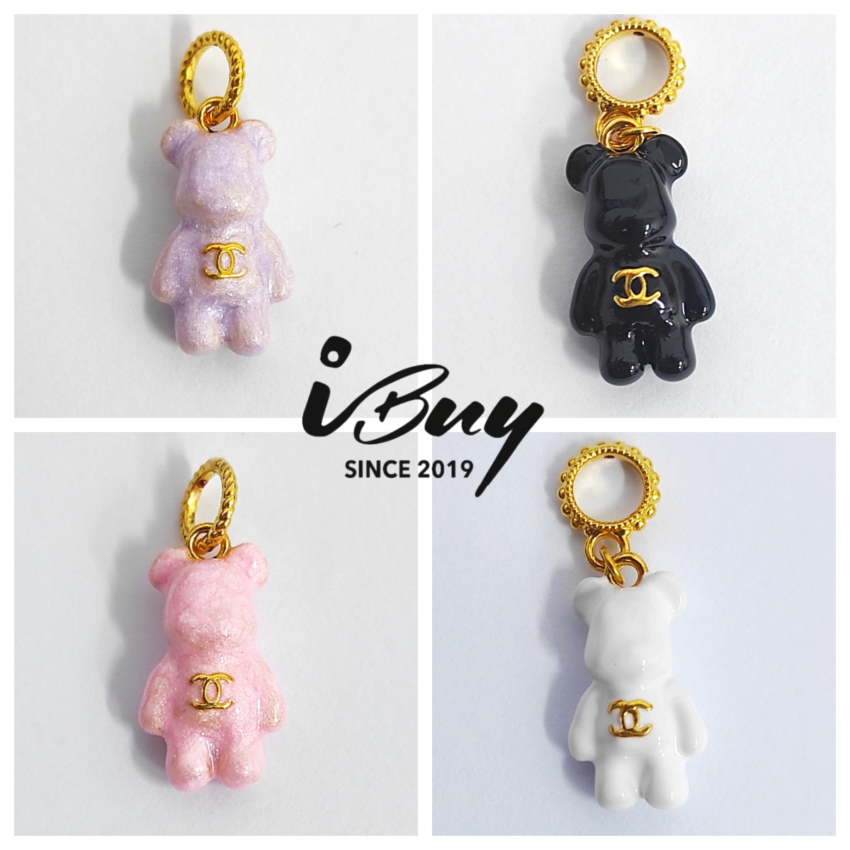 916 HARD GOLD C C BEAR CHARM BEAD 916硬金 双C熊串咀