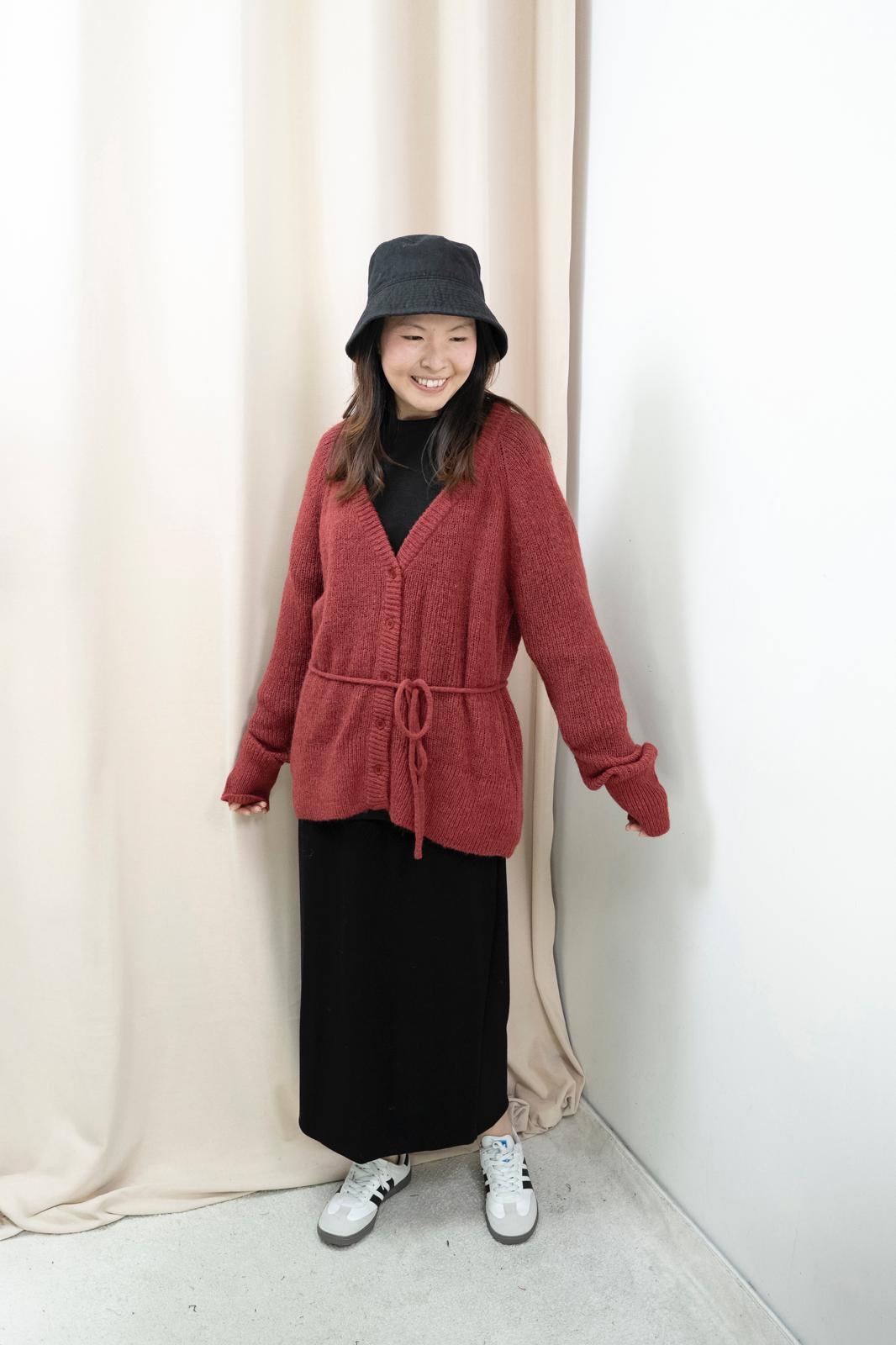 綁繩鬆軟外套（紅色）