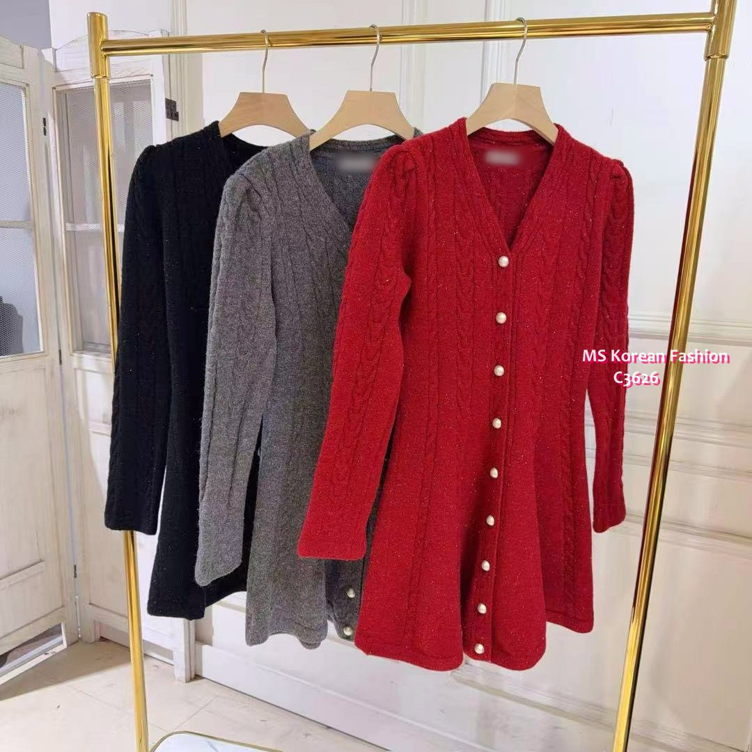 C3626 韓國🇰🇷V領修腰連身裙