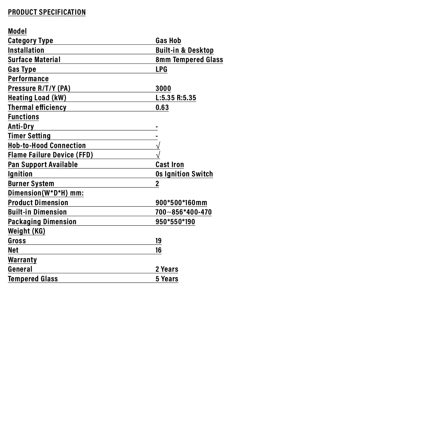Haier 2-Burner Built-in Gas Hob (HC-Q69266B)