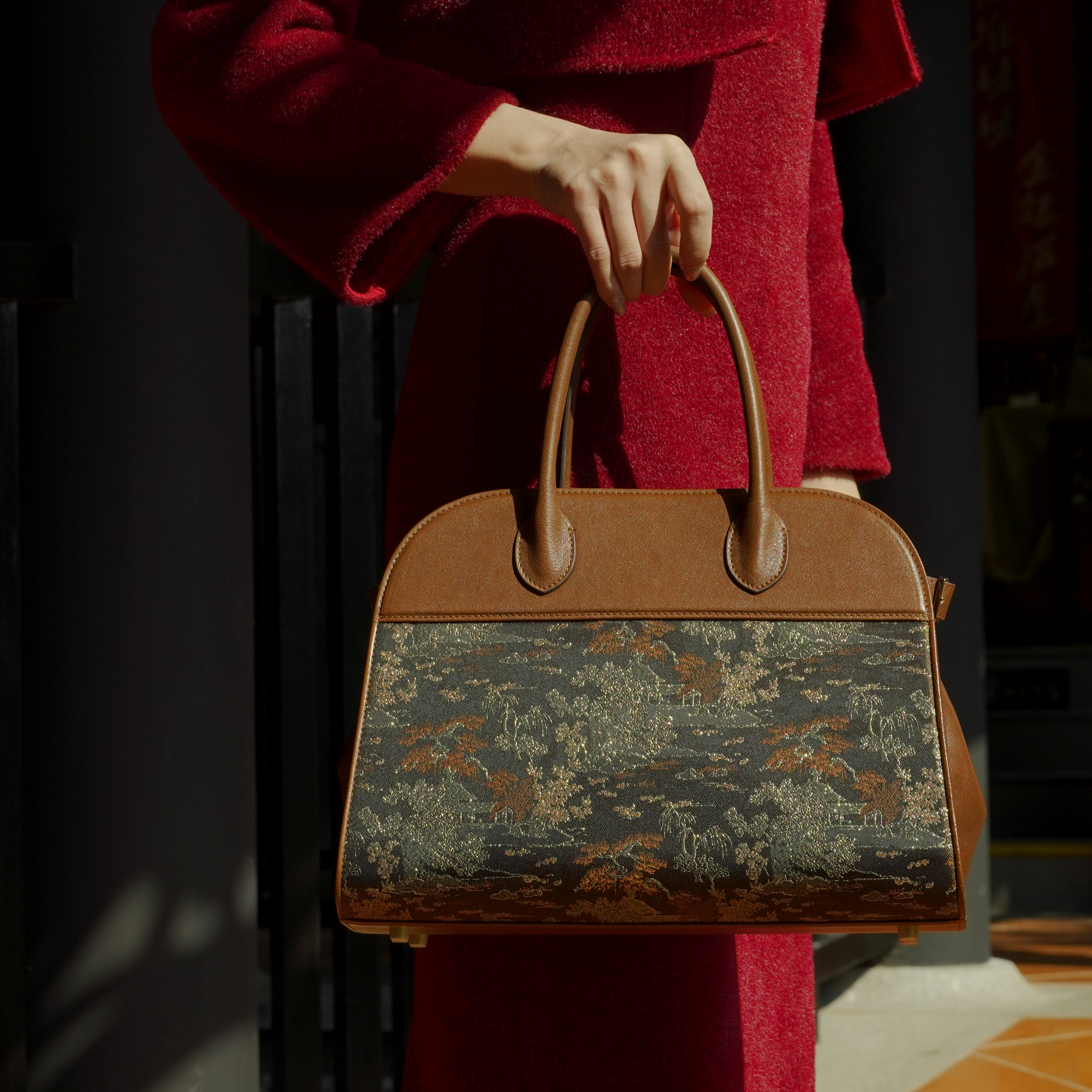 織金提花∞漢宮秋月圖紋牛皮中古手袋