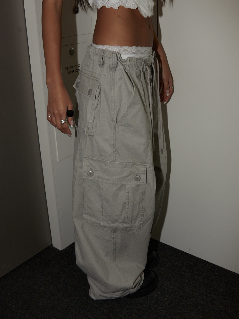 Drawstring Cotton Cargo Pants