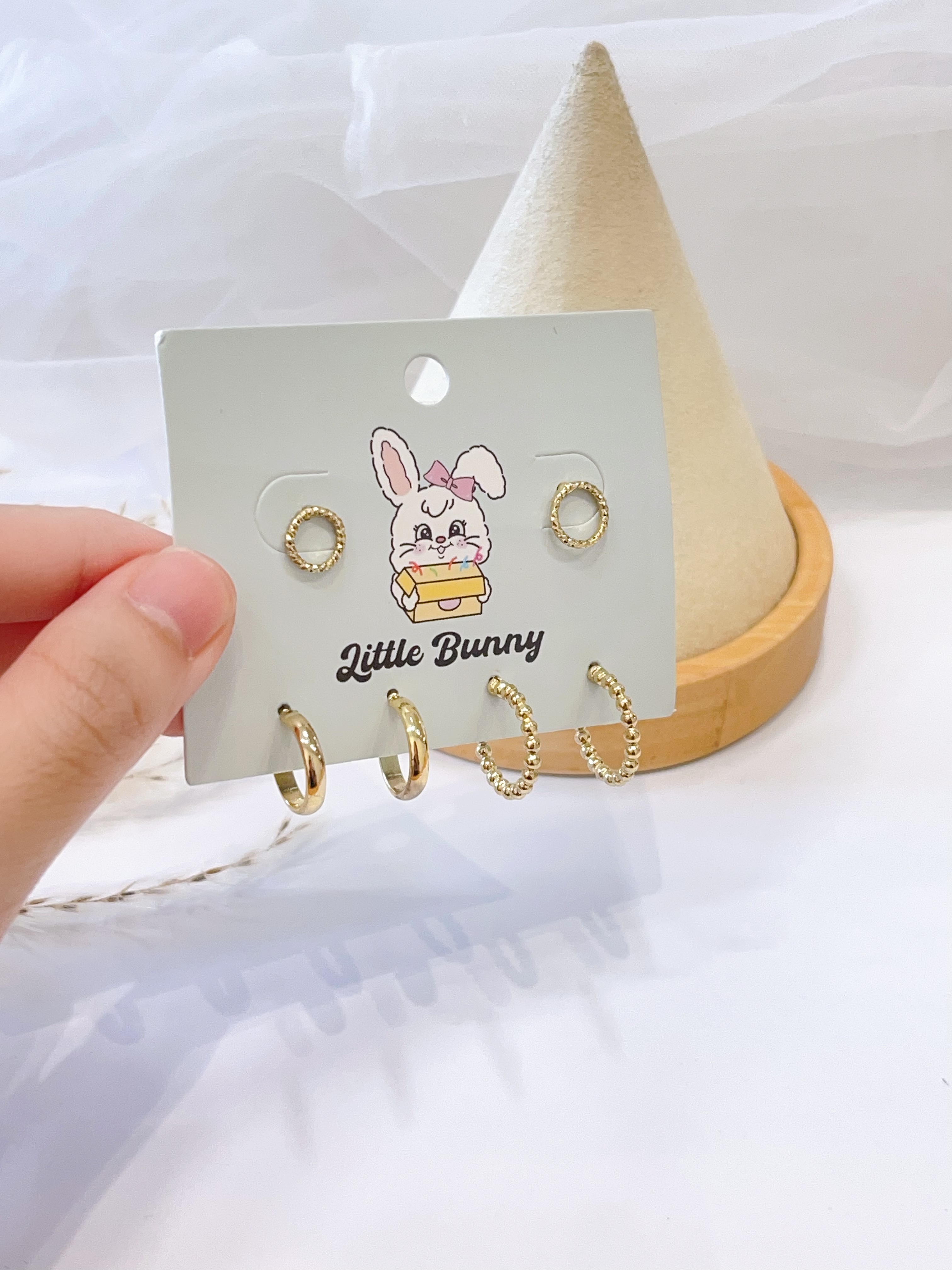 素圈珠珠C字耳环套装