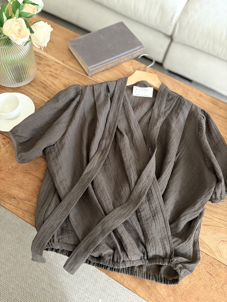Louise Wrap Blouse with Tie (Brown)