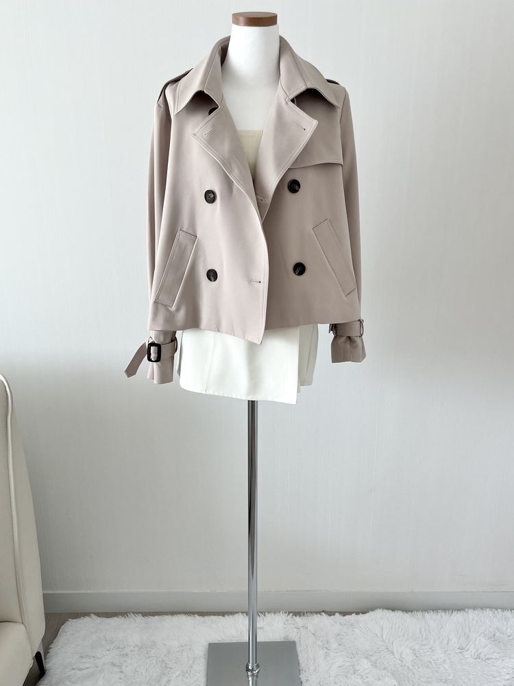 Trench-Style Short Coat (Beige)