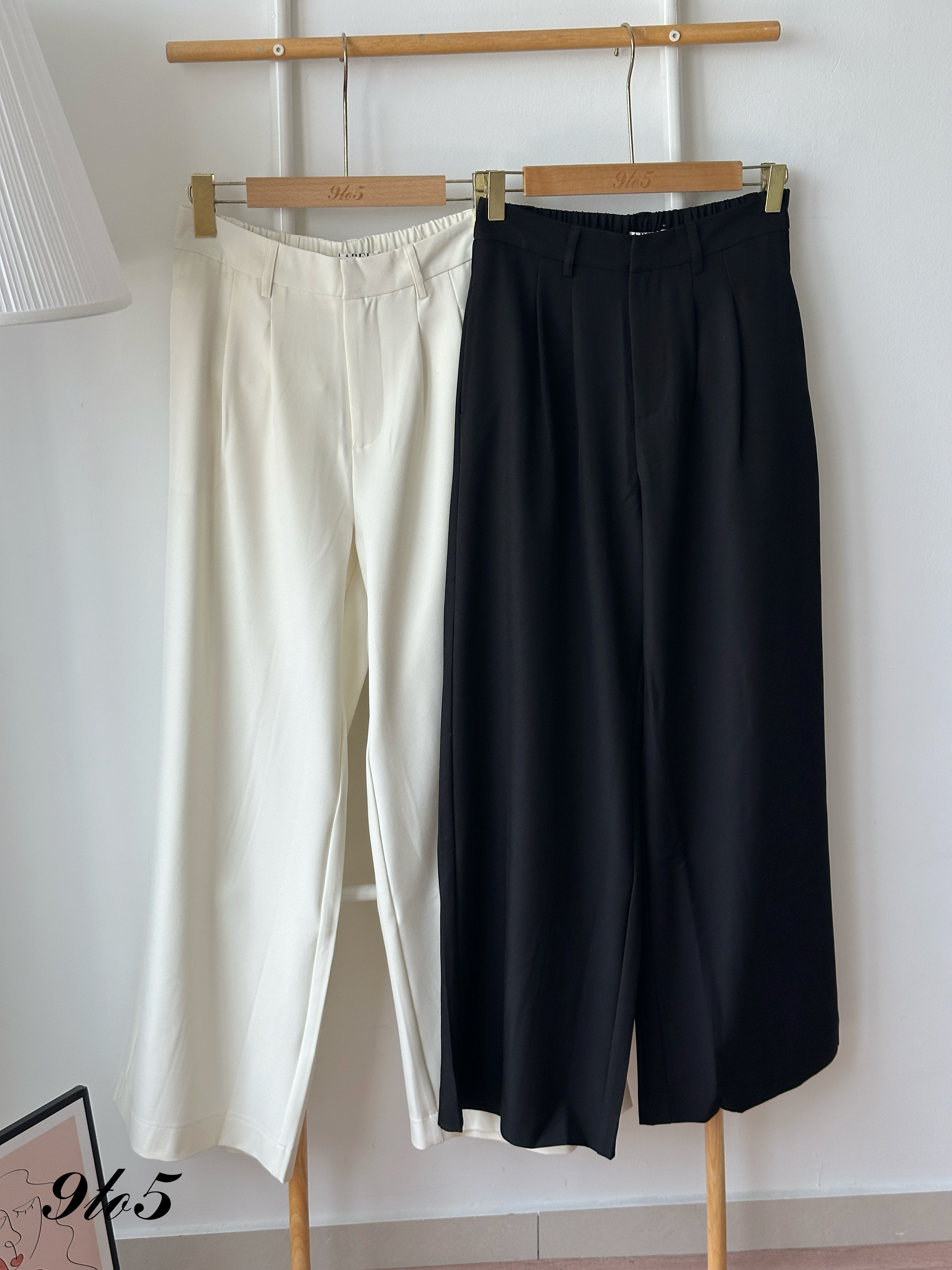 S1987 Wide Leg Long Pants - Black & Cream