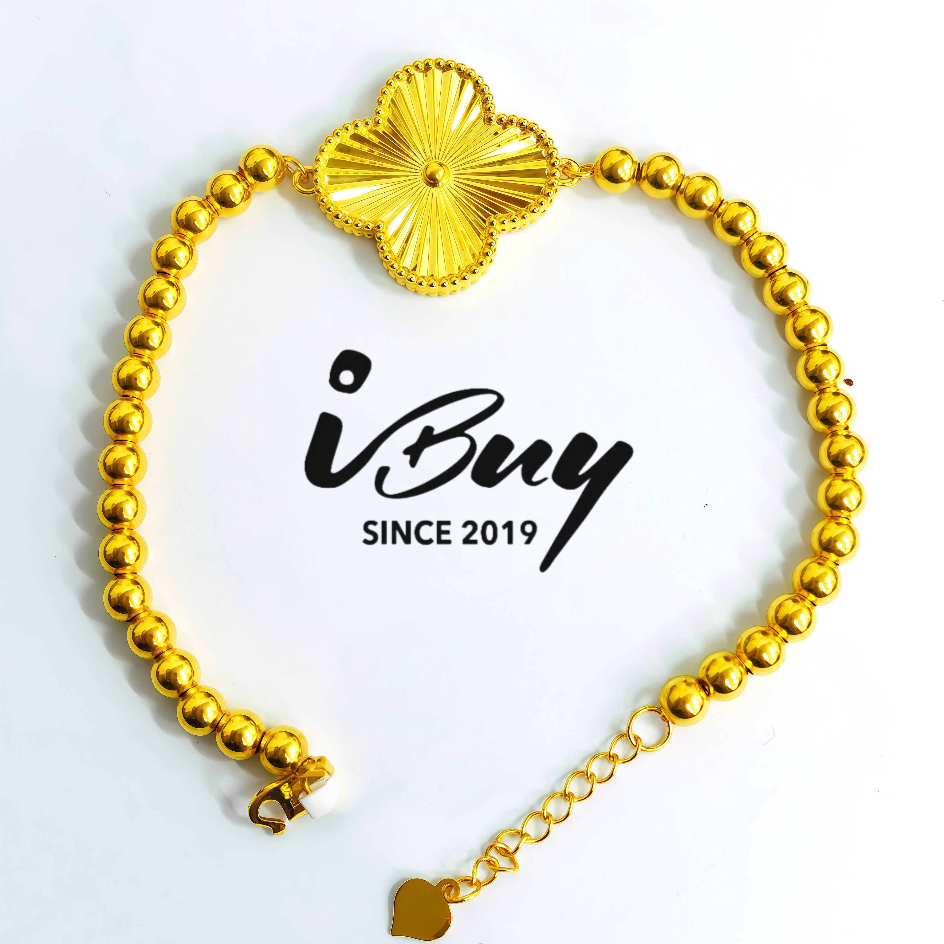 916 HARD GOLD 20MM LASER VCA GLITTER BALL BRACELET 16-18CM 916 硬金 镭射单花四叶草光珠手链