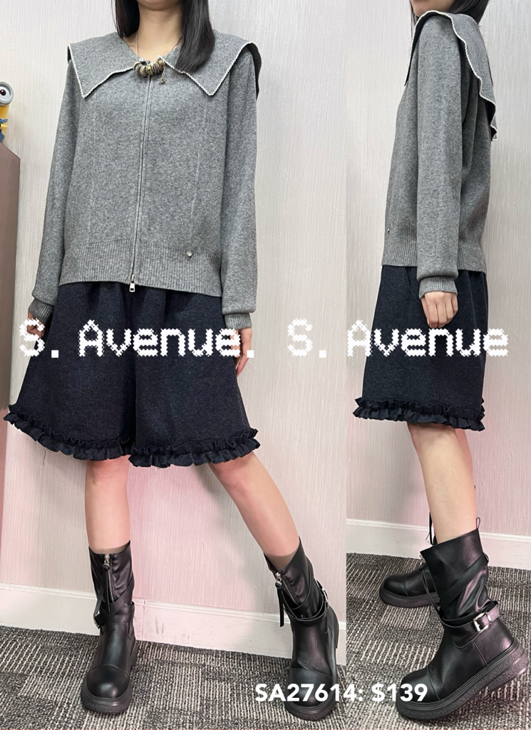 SA27614: 長袖水手領撞色邊前有骨拉鍊top