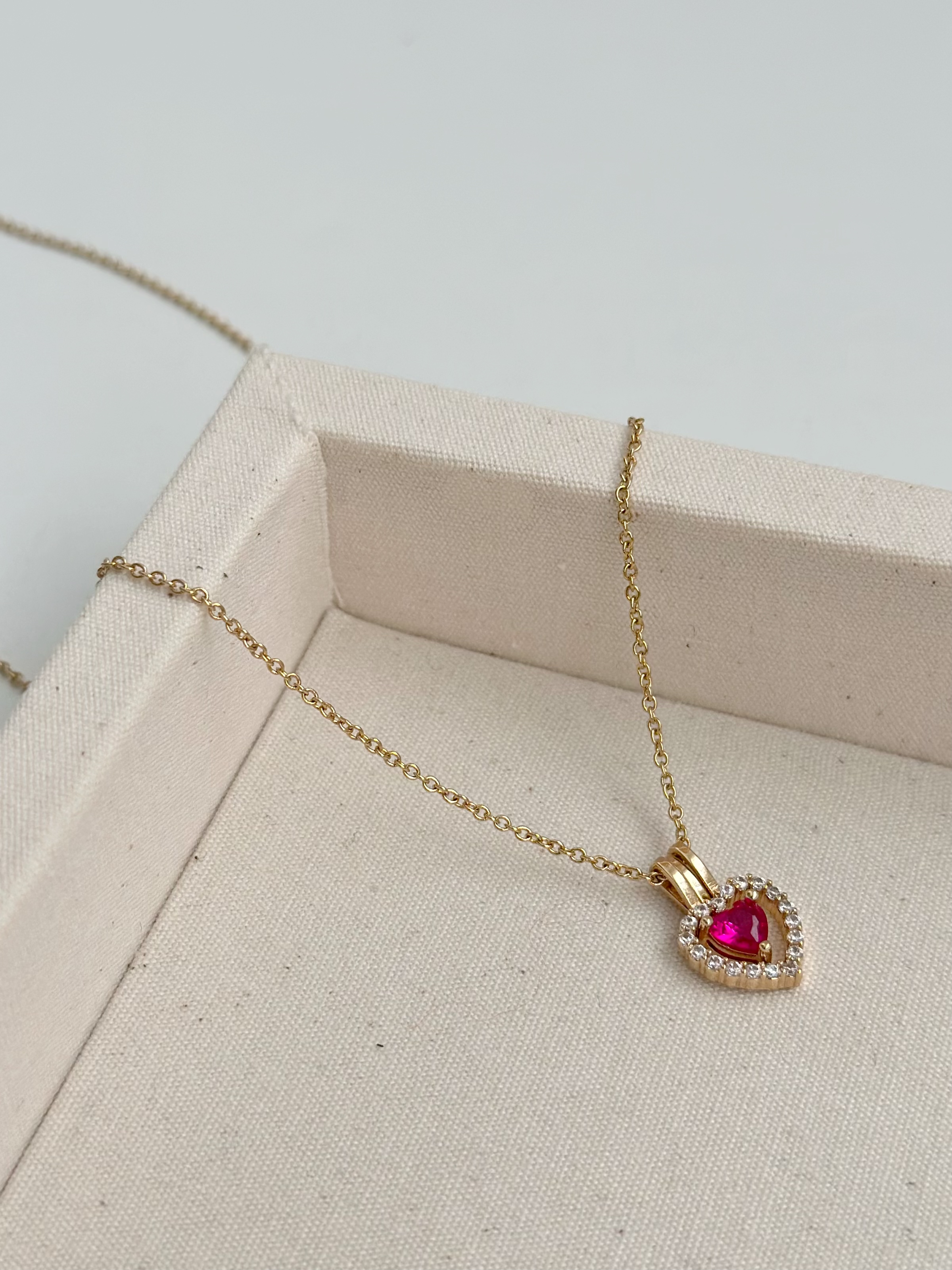 Ruby Pink Heart Necklace Plaqué Or —三種戴法 3 in 1— 