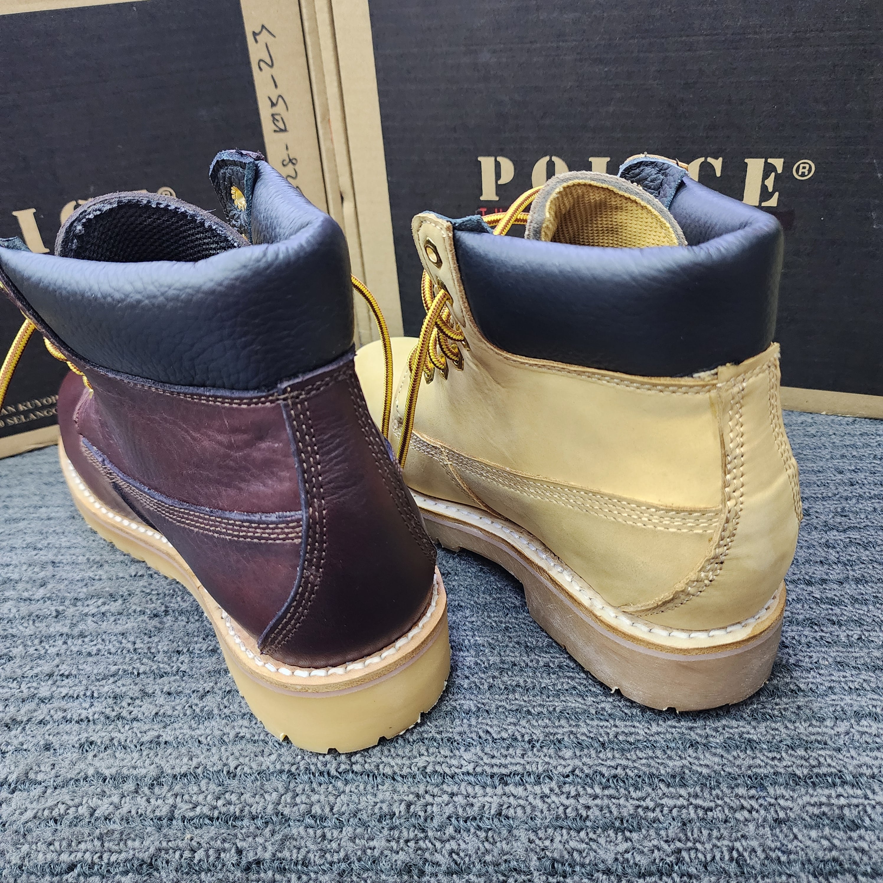 POLICE SAFETY SHOES 90528 MID CUT LACE CAMEL MAROON ORIGINAL KASUT KESELAMATAN