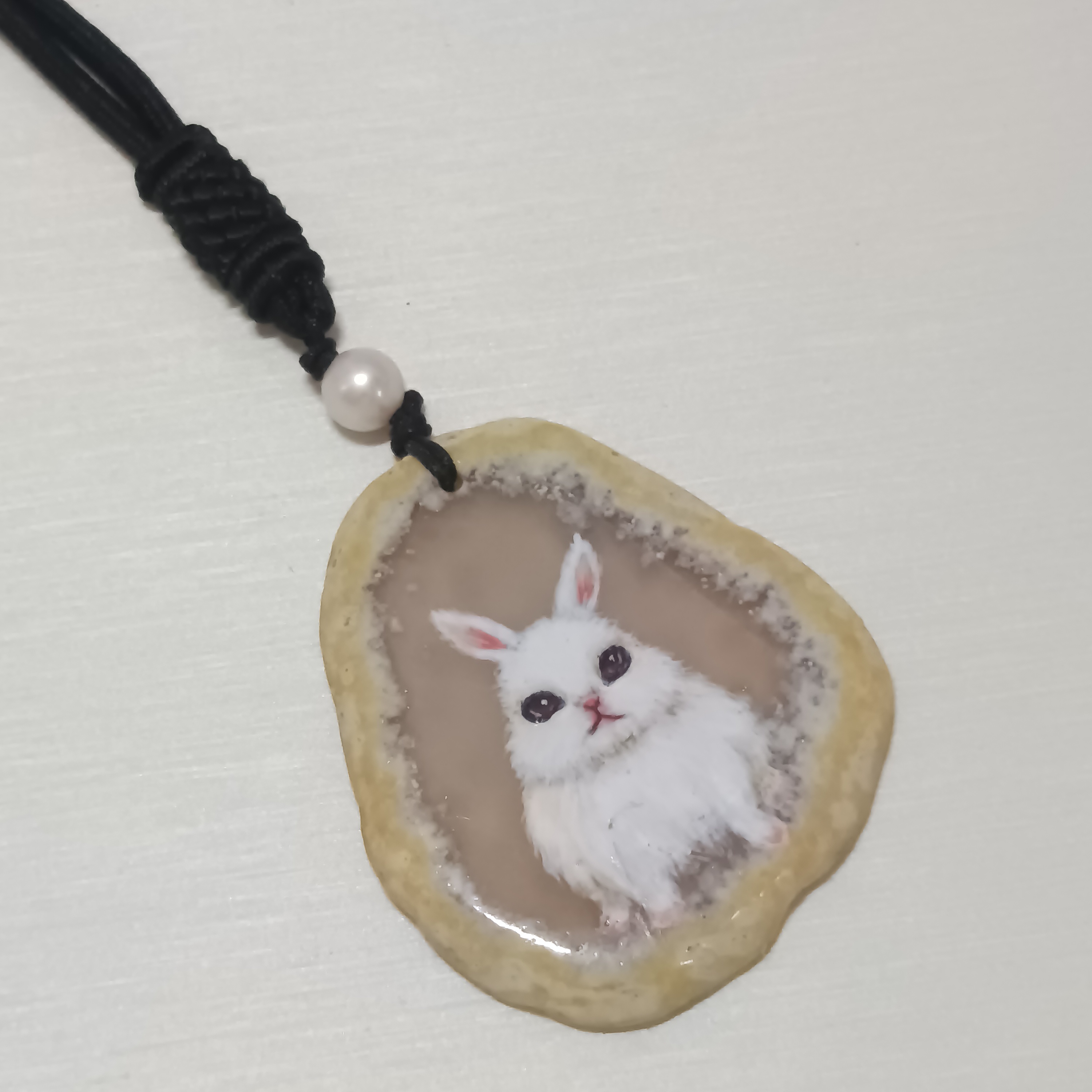 ✨復活節特別款 ✨不掉色藝術彩繪小兔天然瑪瑙片吊墜長頸鍊A