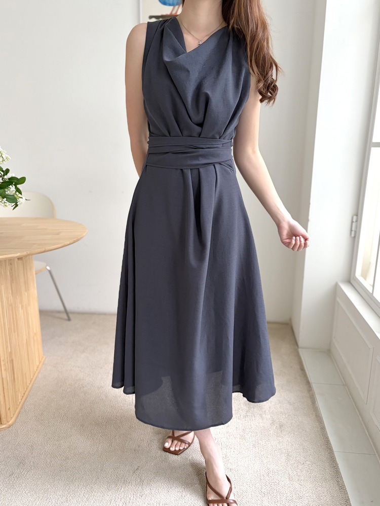 Athena Drape Dress (Charcoal)