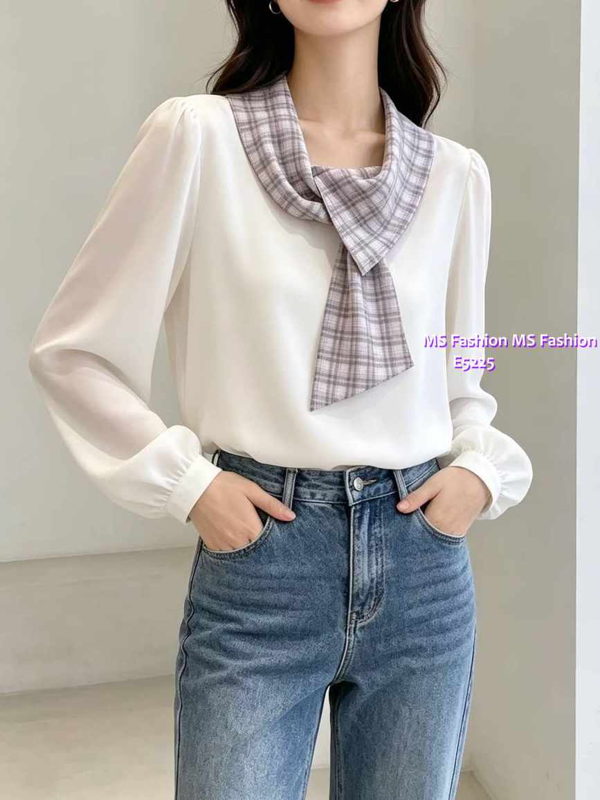 E5225 靚料拼格仔圍巾top 