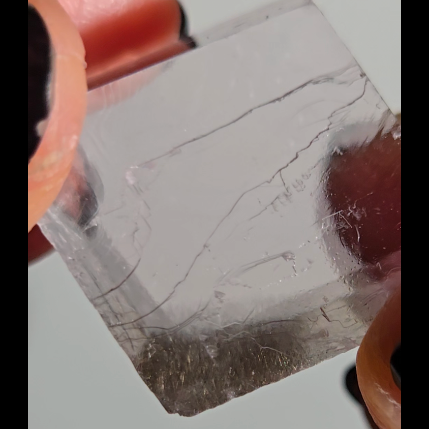 Purple calcite cube with silver rutiles - PC7