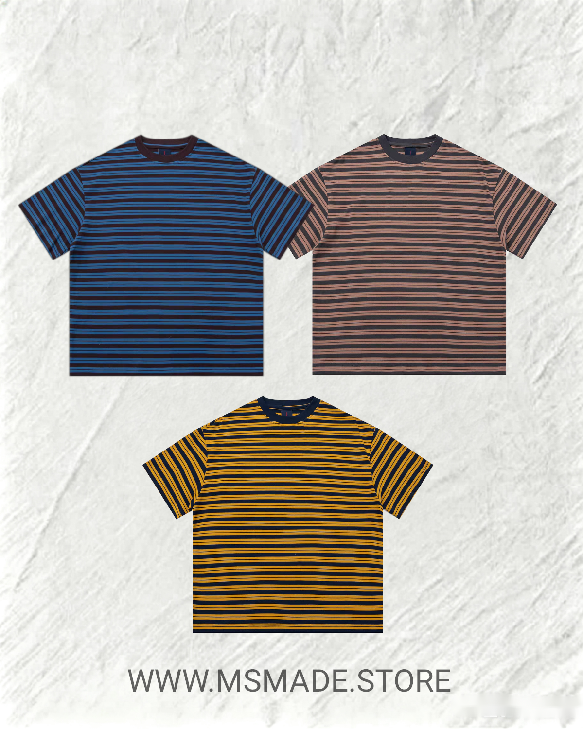 M1321 重磅洗水拼色條紋Tee