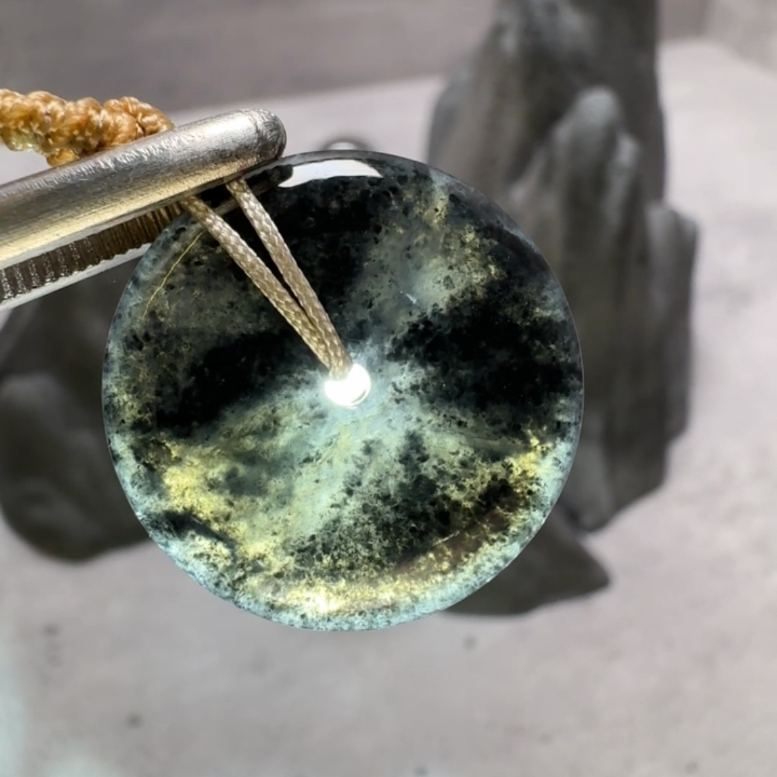 冰種山水墨烏雞平安扣