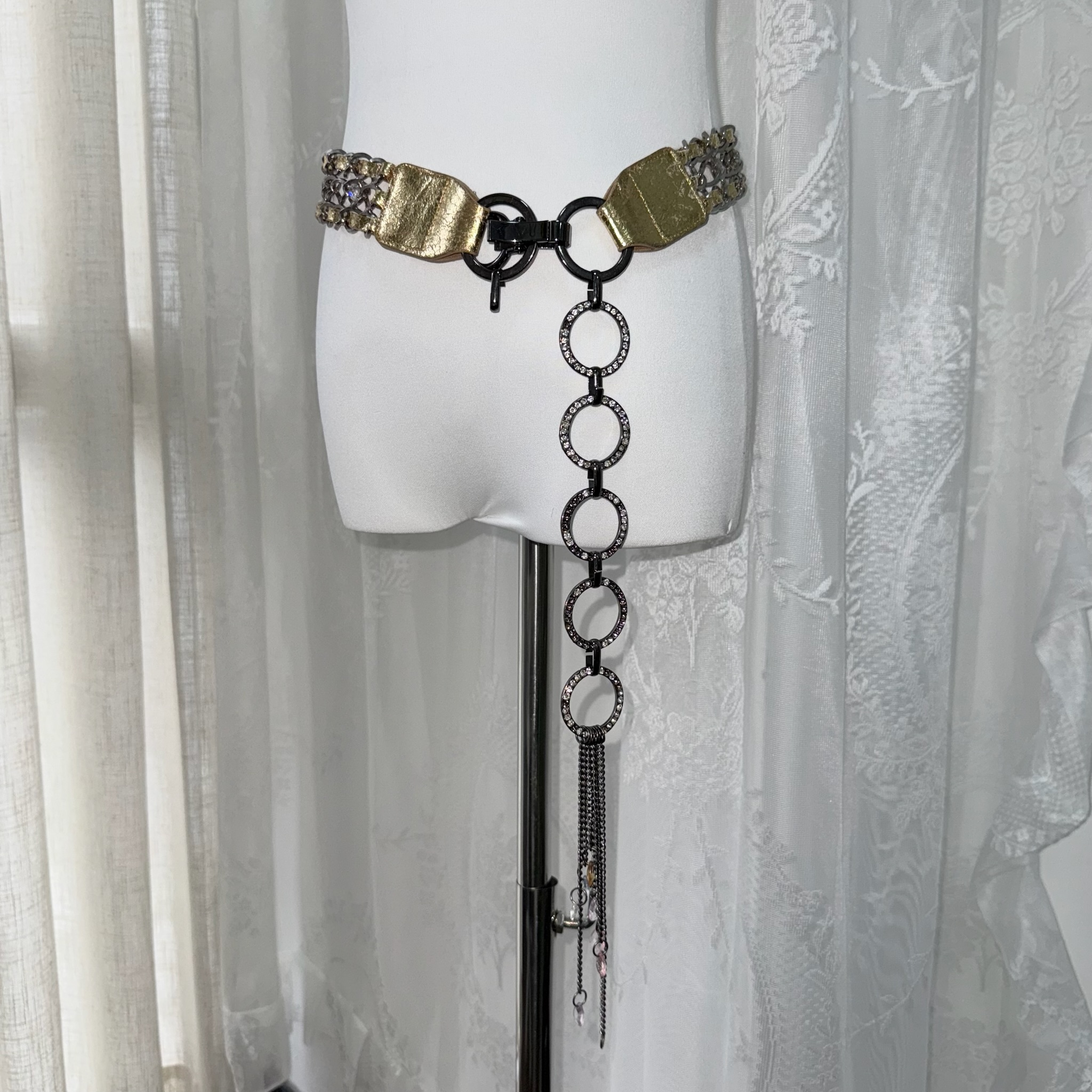 Vintage Braided Mixed-Metal Chain O-Ring Fringe Belt