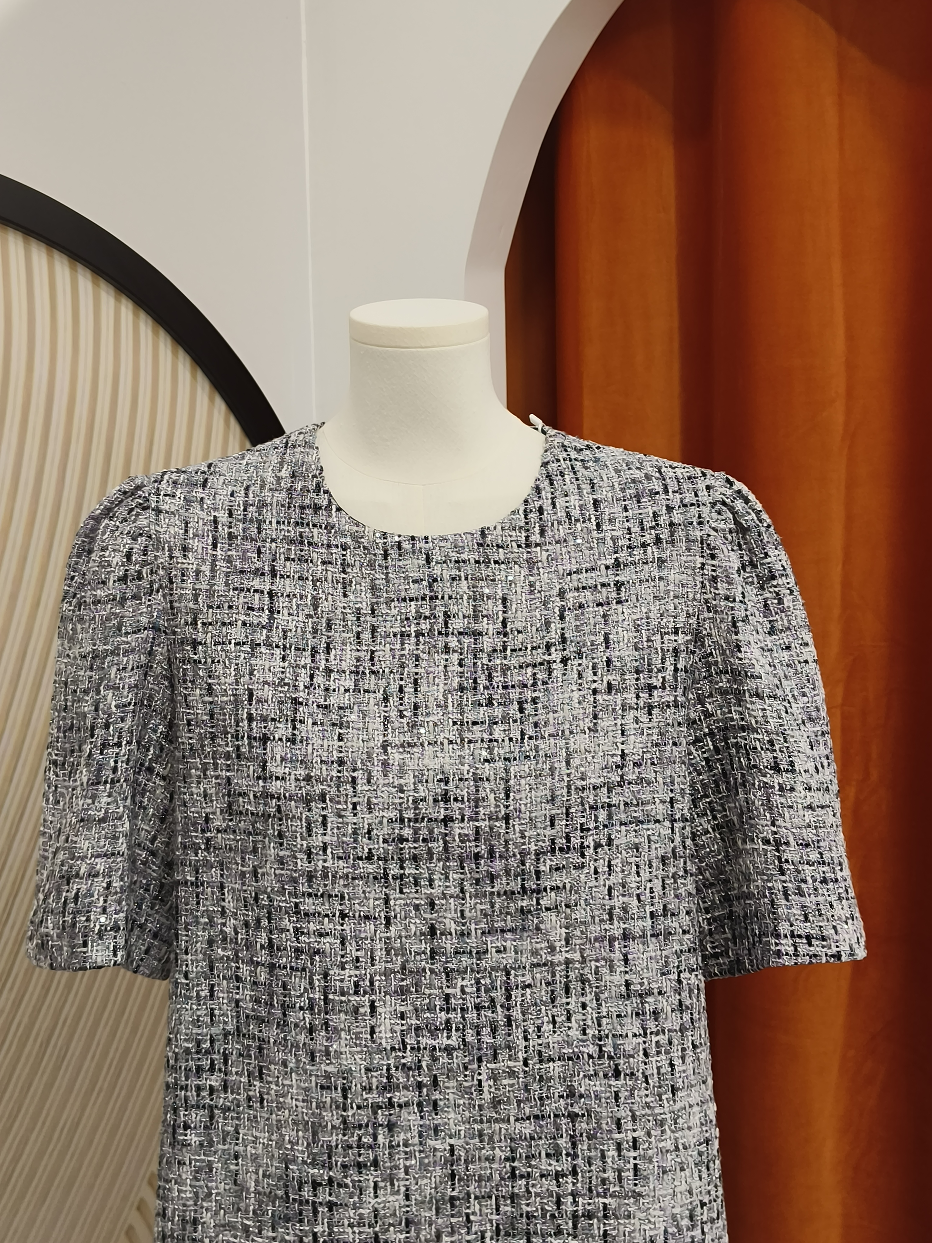 银灰色小香风连衣裙 Silver Grey Tweed Dress