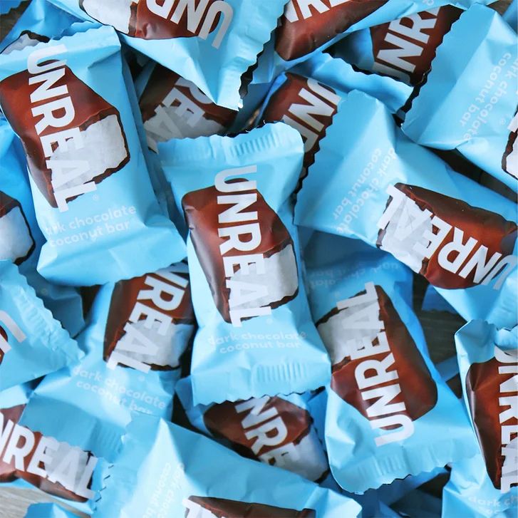 $155袋29小包, 2袋起$145袋。Unreal 黑朱古力椰子迷你條435g