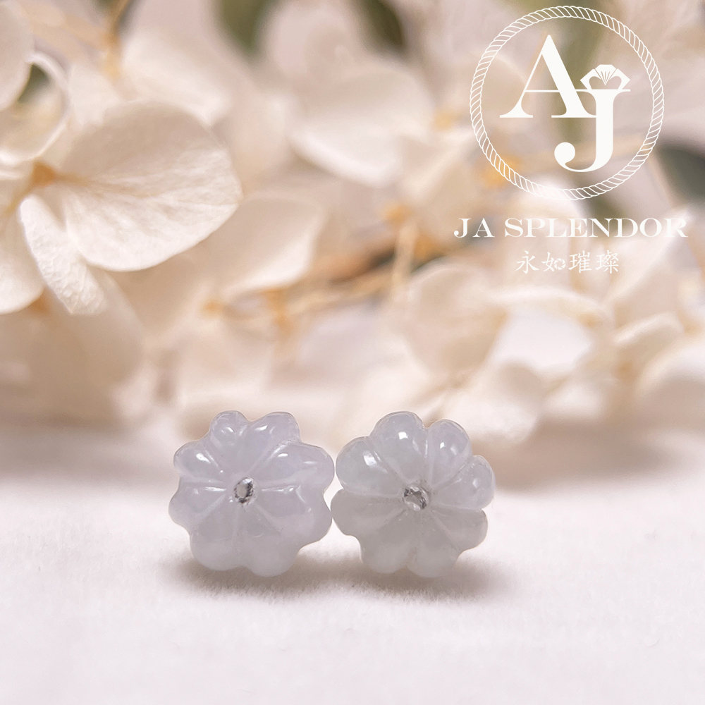FBG26-H05 天然翡翠A玉 冰花綻放純銀耳釘