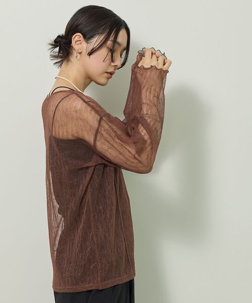 薄紗褶皺透視上衣