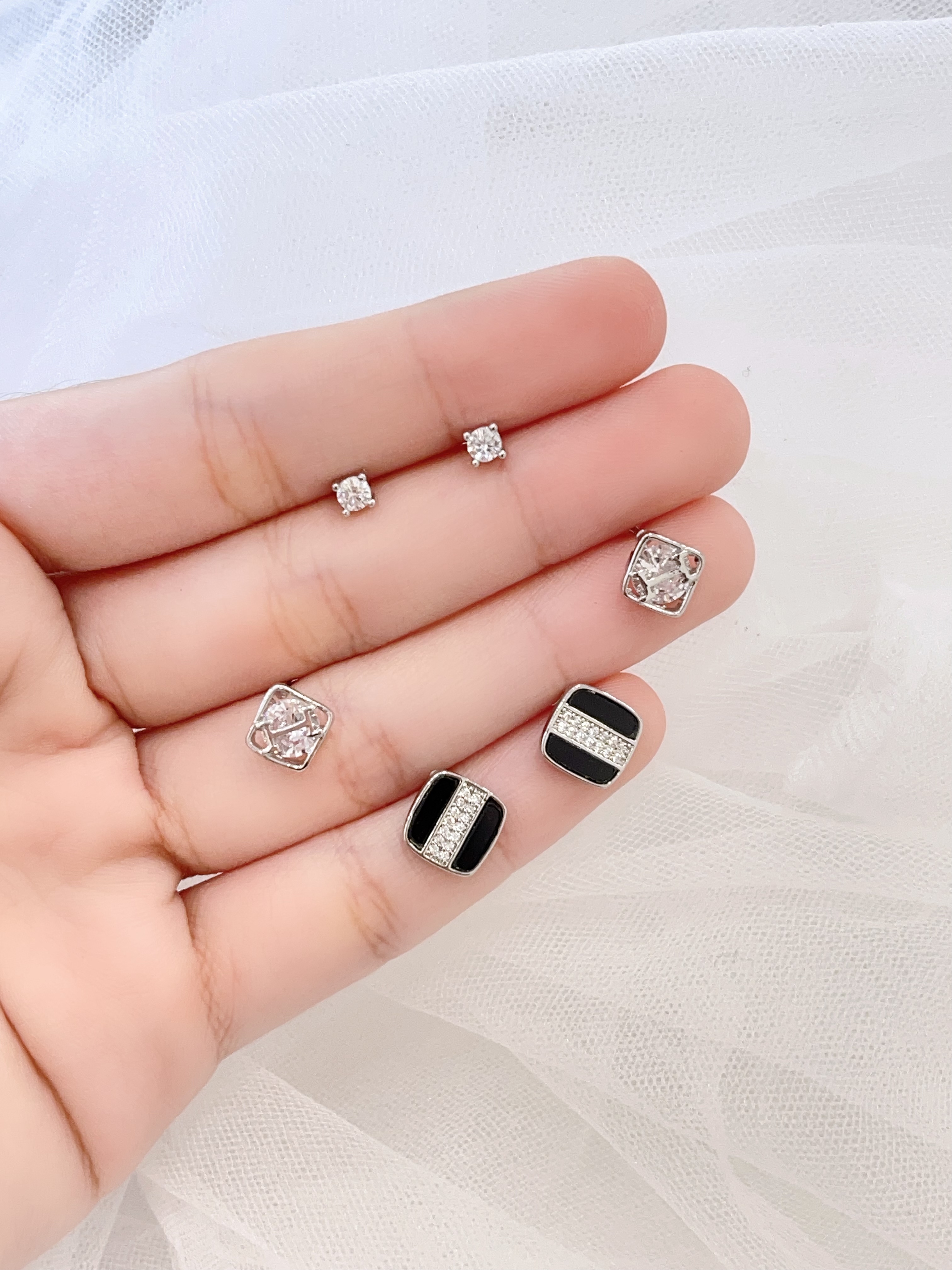 洋气方形镶钻耳环套装