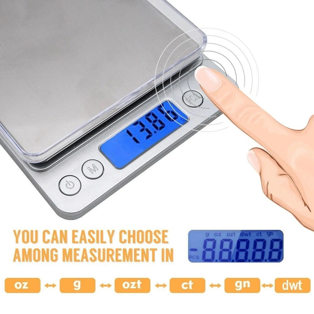 不鏽鋼廚房秤 英文（電池款）500g/0.01g （有大小雙托盤）不含電池 2x AAA UB0269