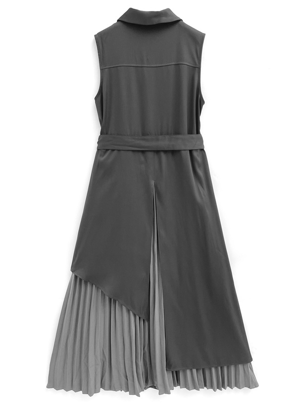 繫帶拼接雙層連身裙 [pu35]