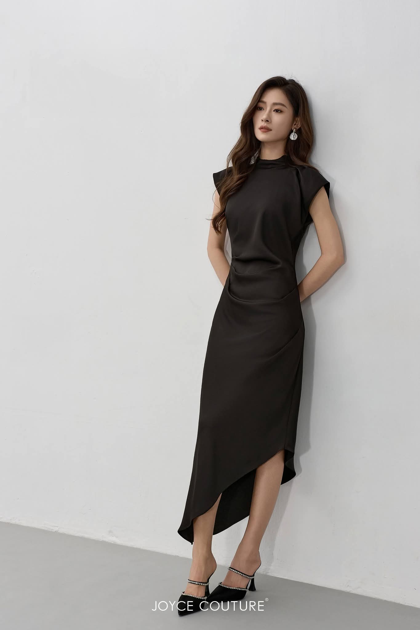 法式袖中长连衣裙 D0332