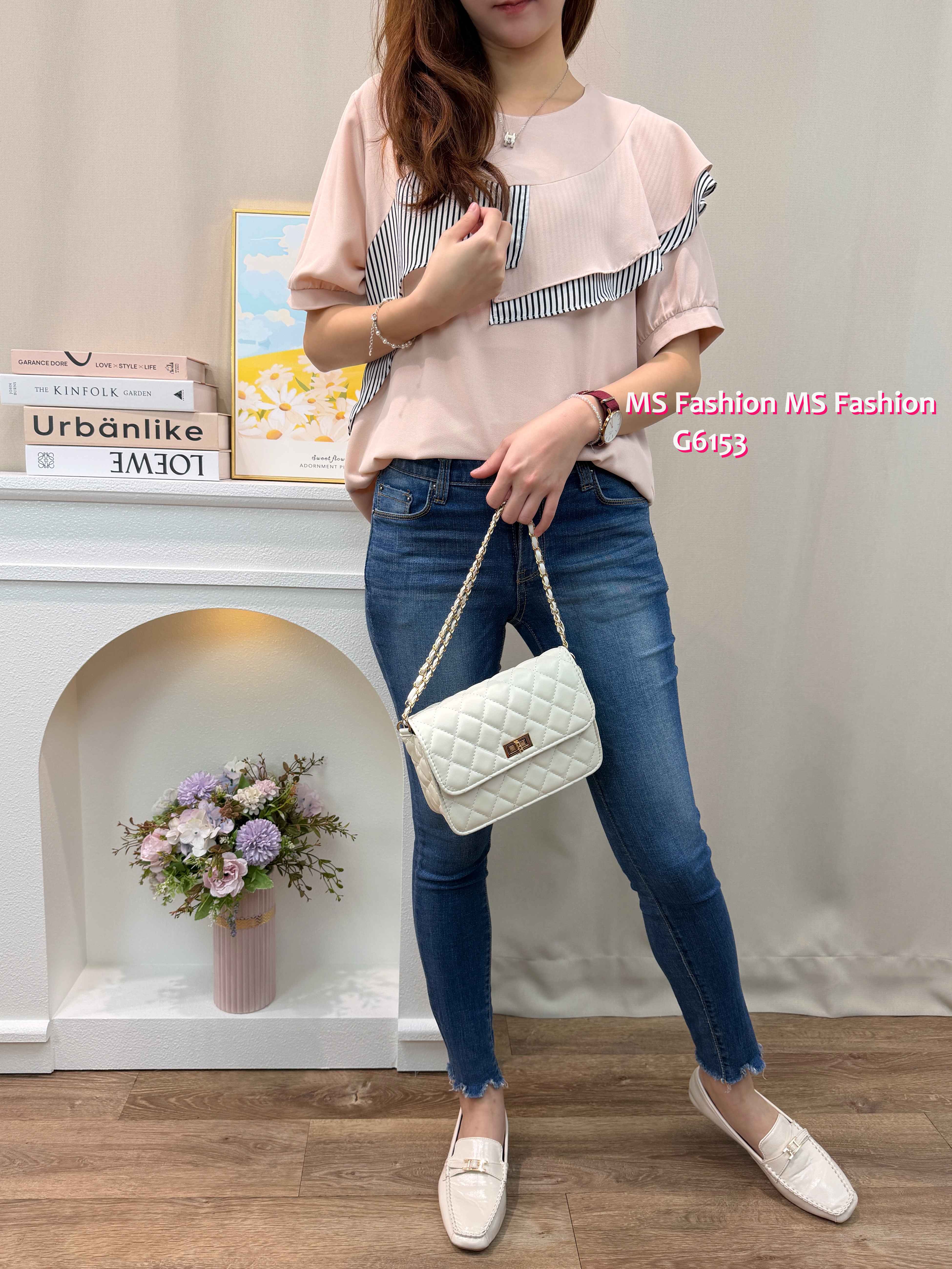 G6153 韓國🇰🇷靚料拼條子ruffle top