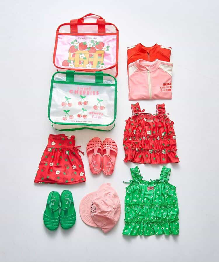 🇯🇵預訂 日本直送🇯🇵p.premier四色標籤圖案印花褶皺上衣和裙擺分體泳衣