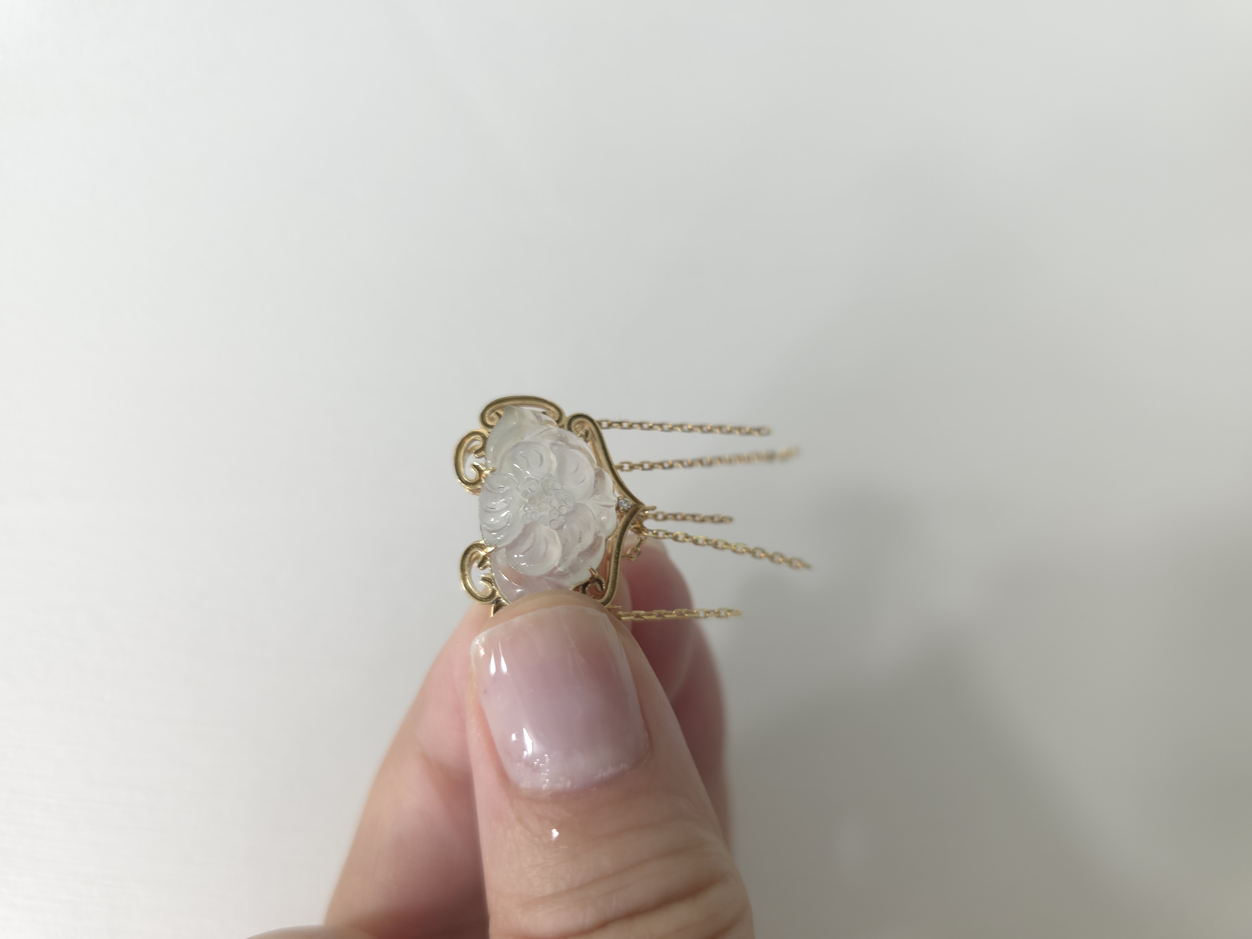 18K 緬甸白冰翡翠鑽石吊墜