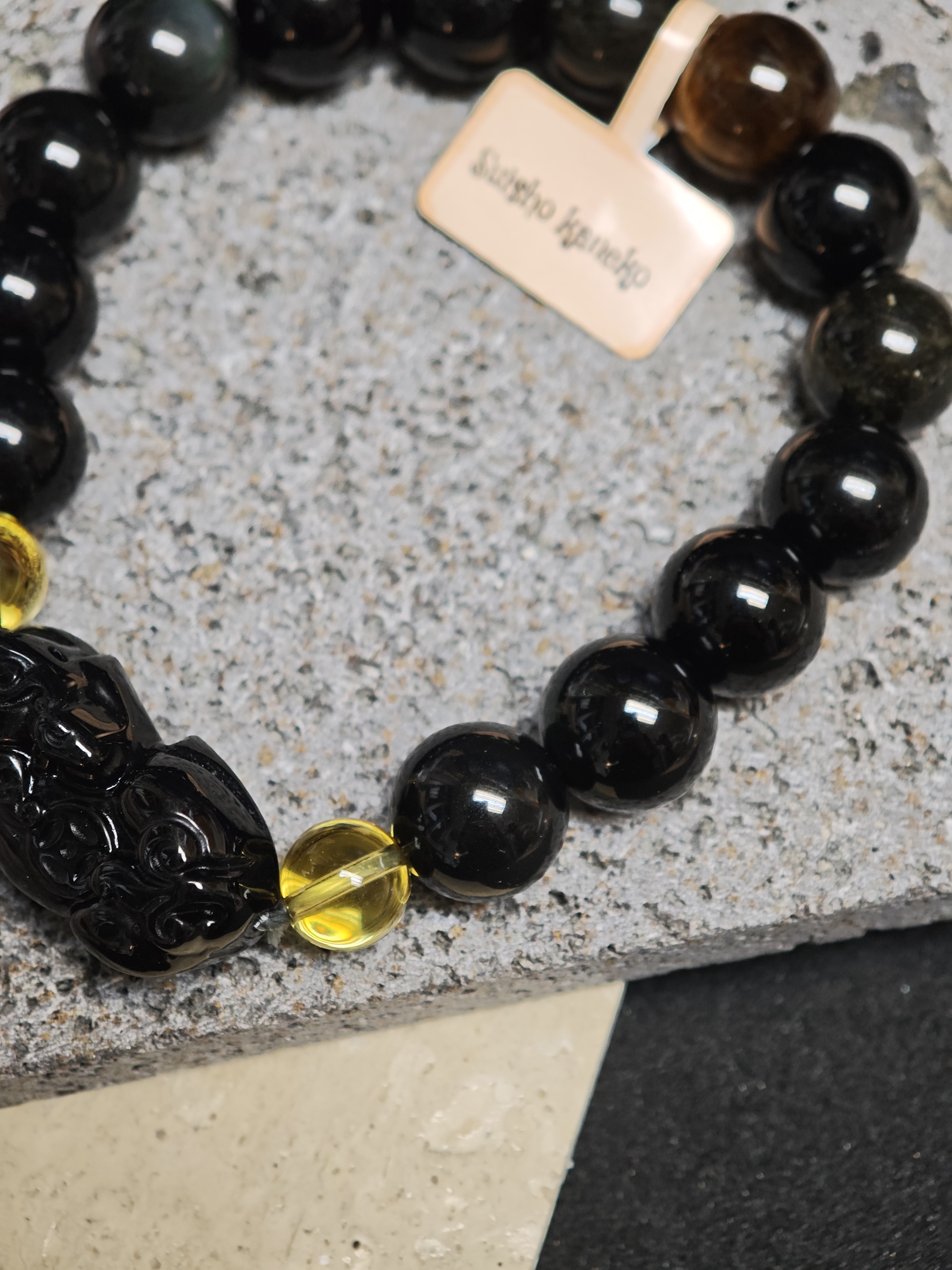 ✨新品DIY水晶手串✨✨♠️黑曜石貔貅✨黃水晶✨🟡黃虎眼石✨⚫黑曜石