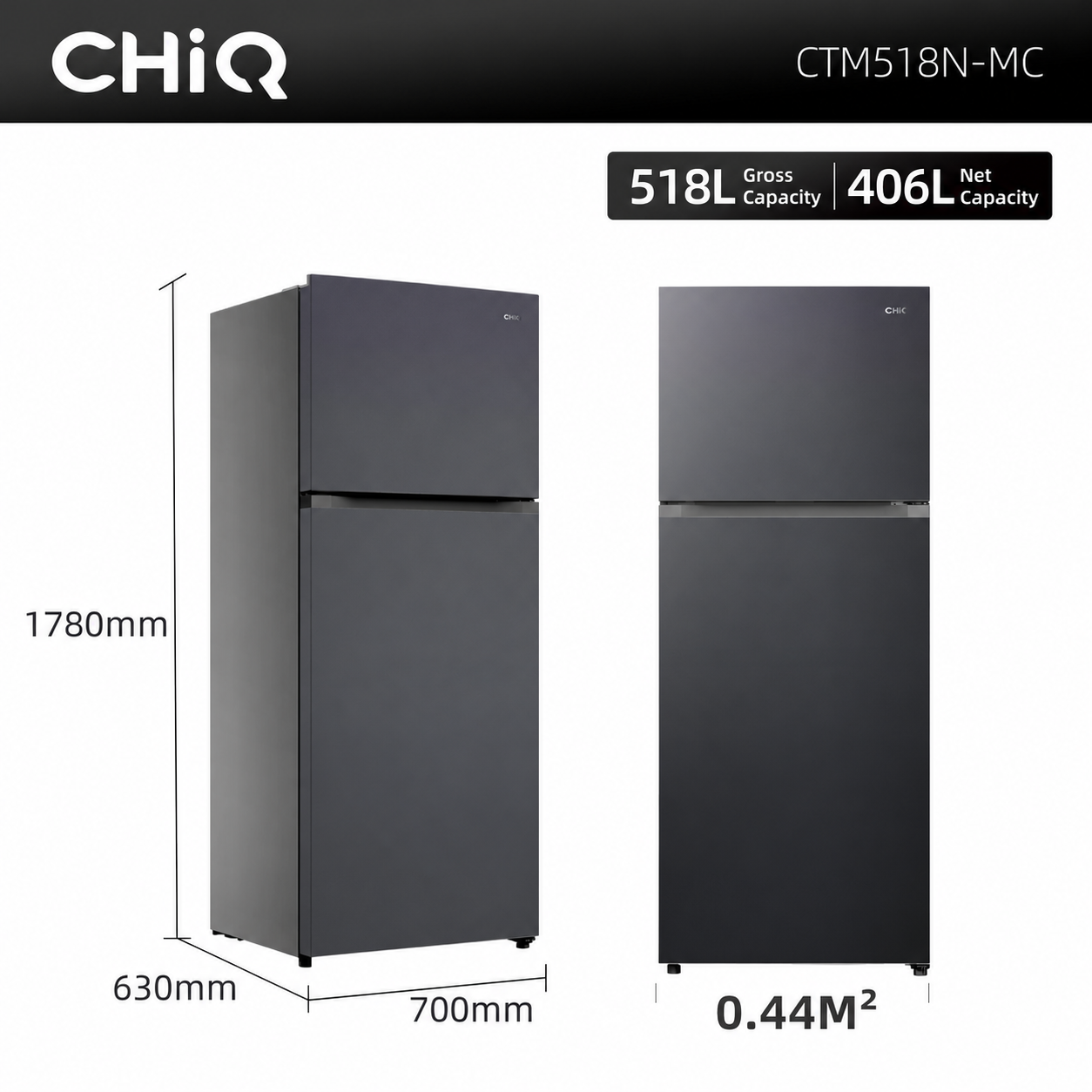CHiQ 518L Smart Inverter 2-Door Refrigerator (CTM518N-MC)