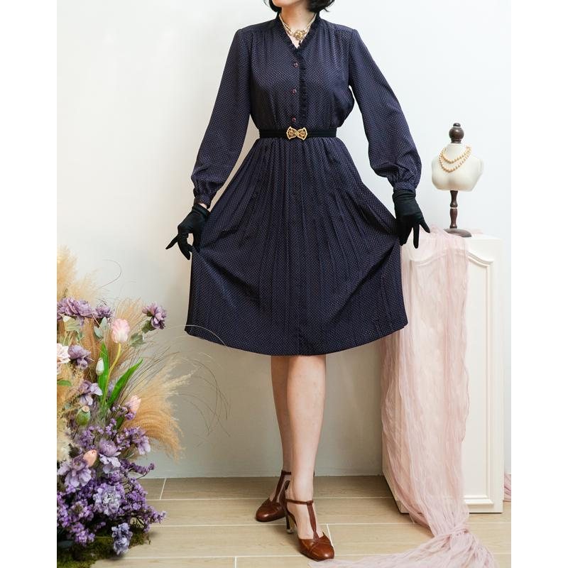 Vintage Japanese Tokyo Style Classic Polka Dot Day Dress with Ruffle Trim(MT1608-83)
