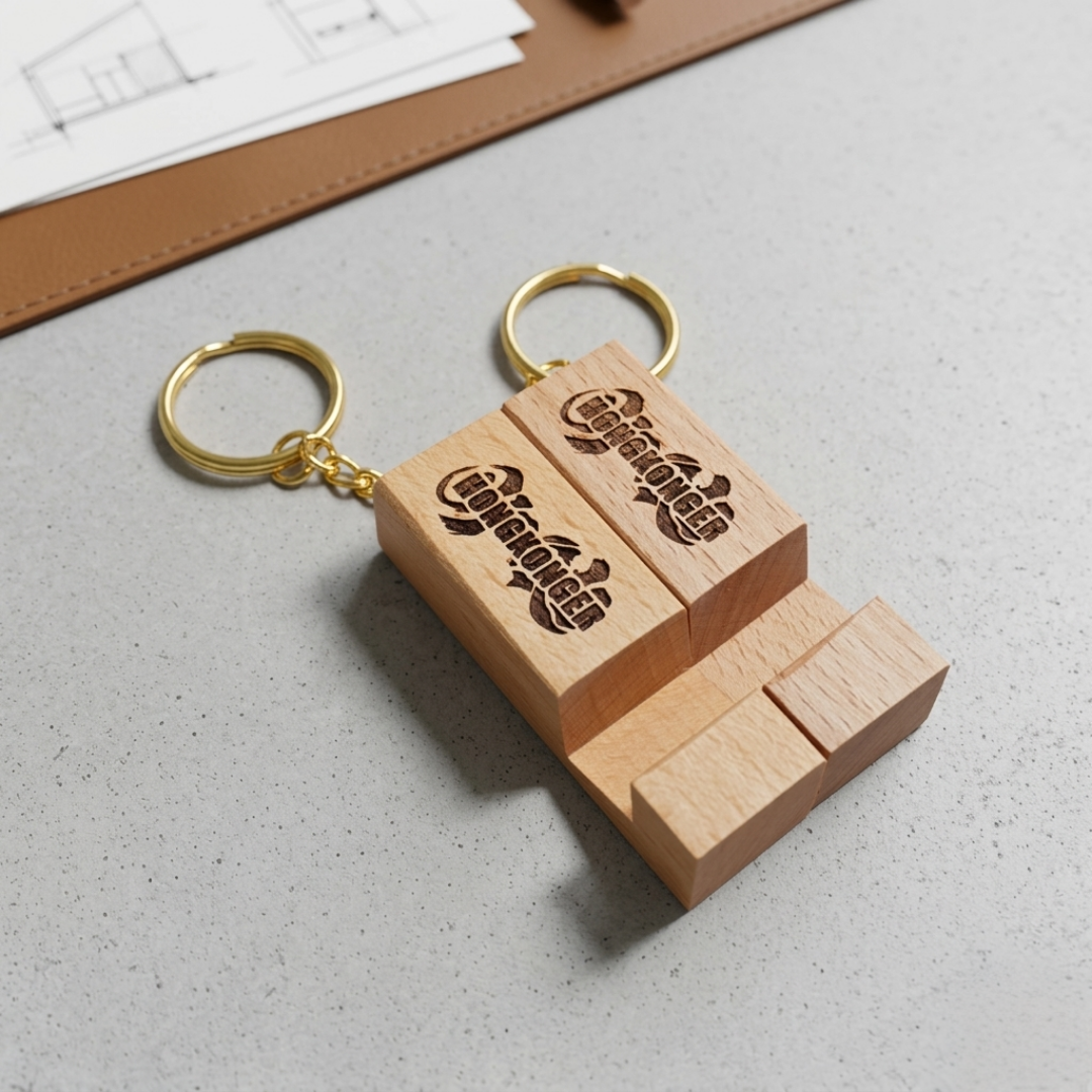 HONGKONGER 實木多功能便攜手機座匙扣 (可客製化雕刻)