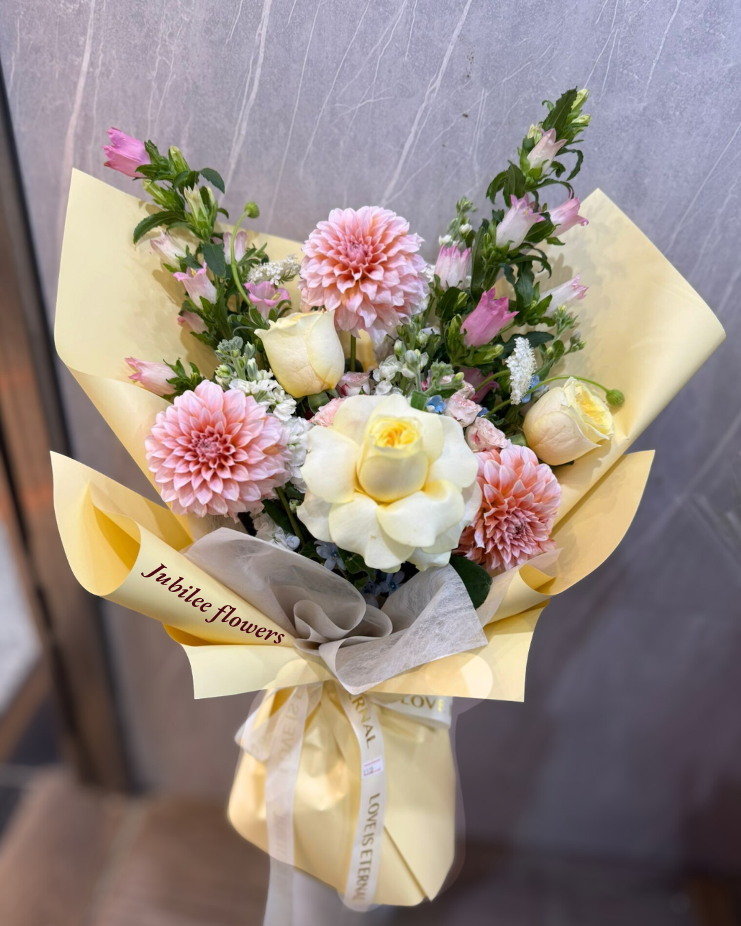 大麗花 × 黃玫瑰 花束
