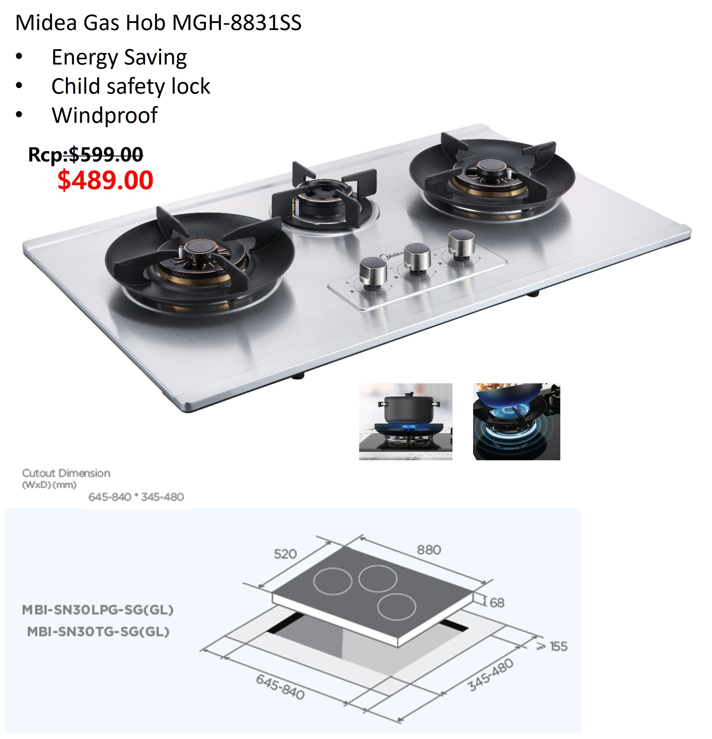 Midea Gas Hob MGH-8831SS-LPG