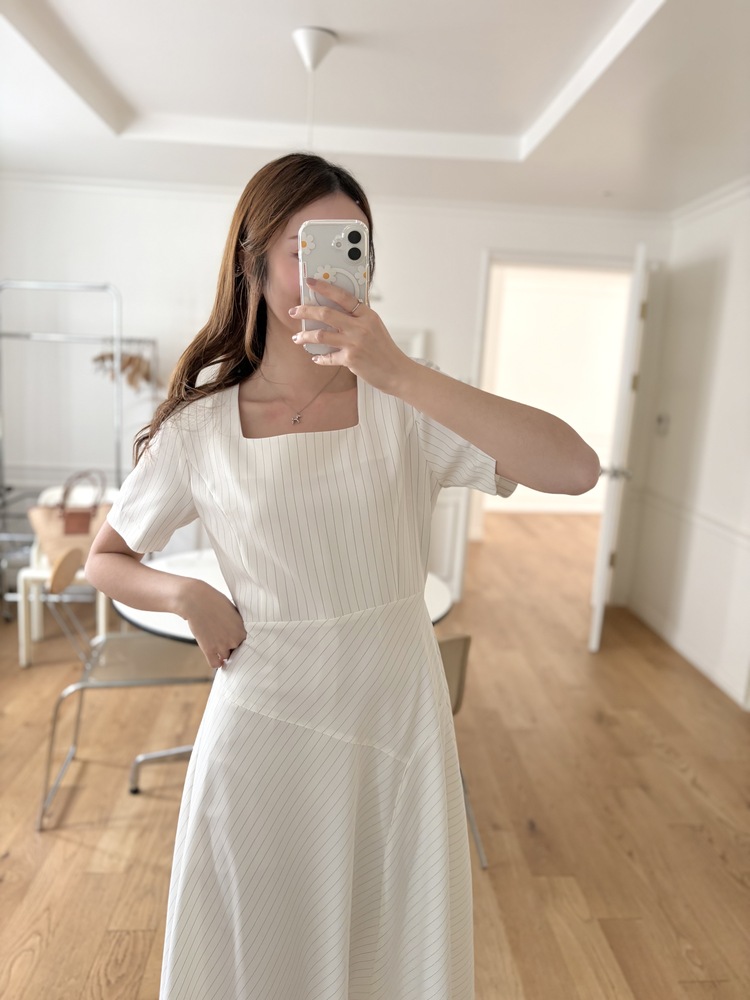 Asymmetric Striped Dress (Ivory)