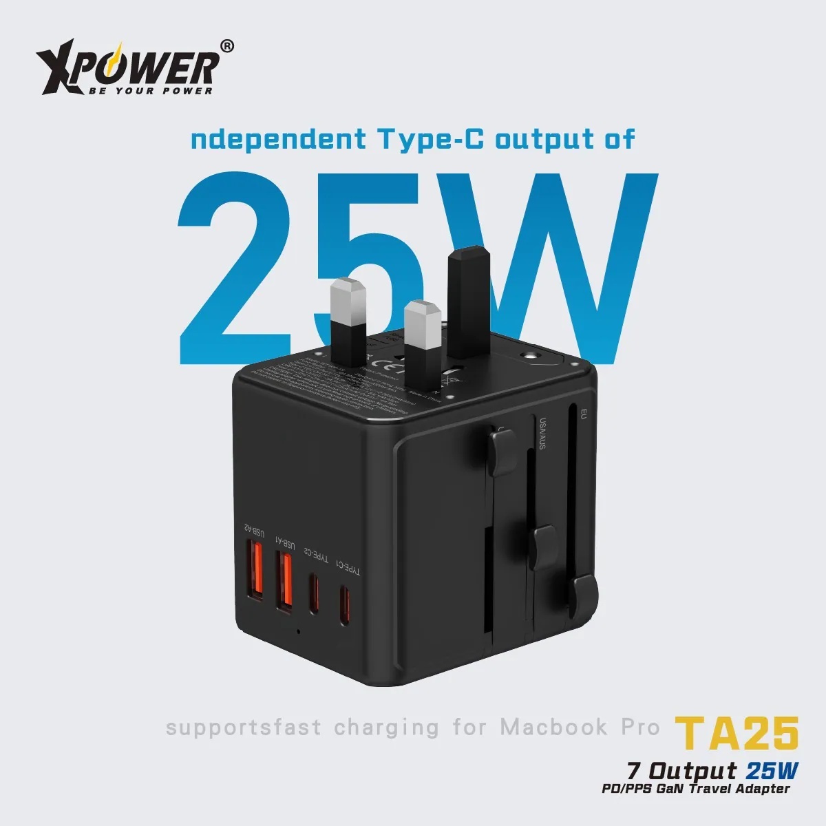 XPower TA25 7輸出 PD/PPS 25W Gan旅行充電器