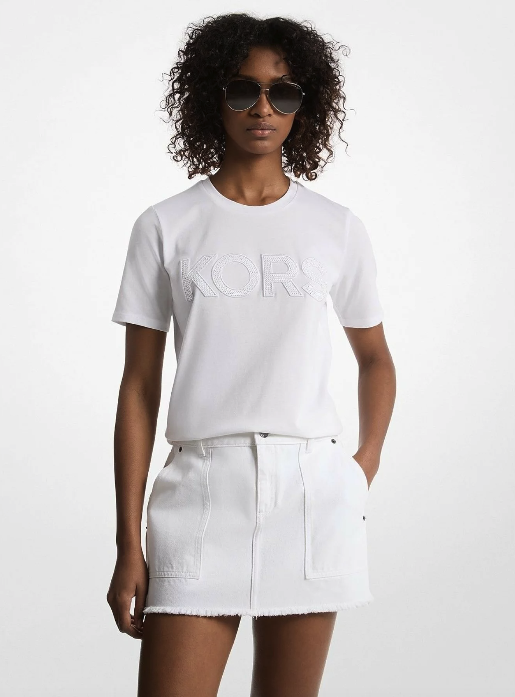 Michael Kors Sequined Logo Cotton T-Shirt