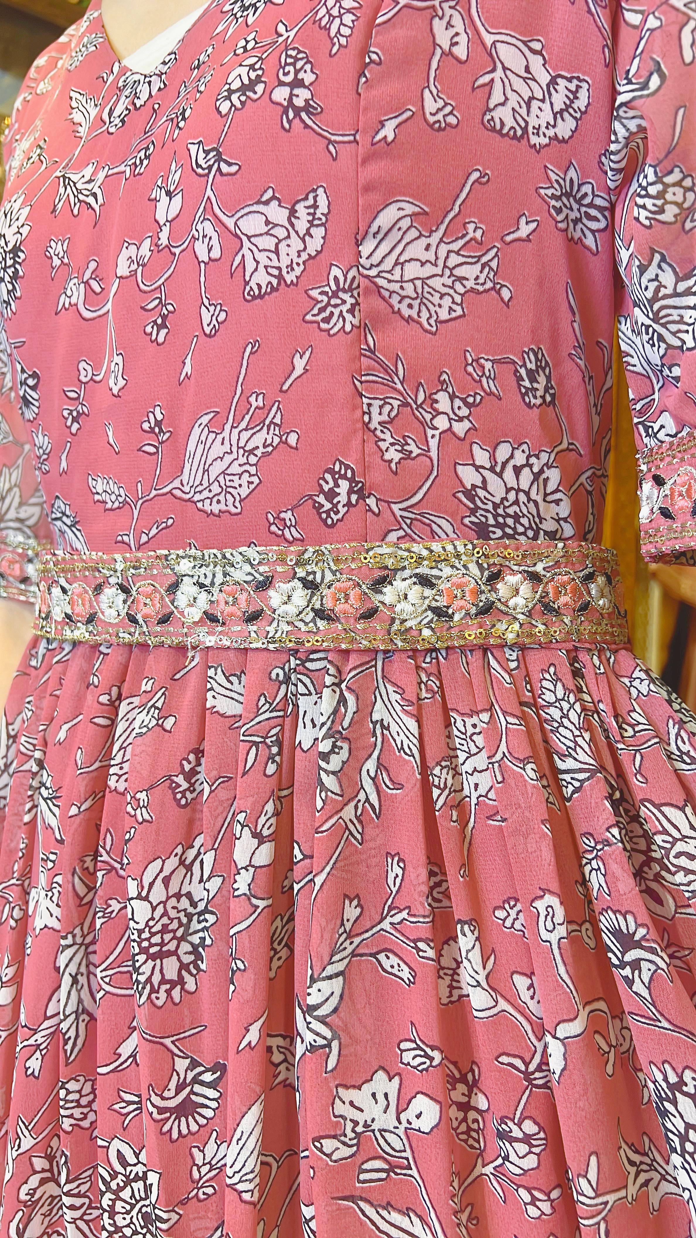 Red V-neck floral chiffon OP  #1011