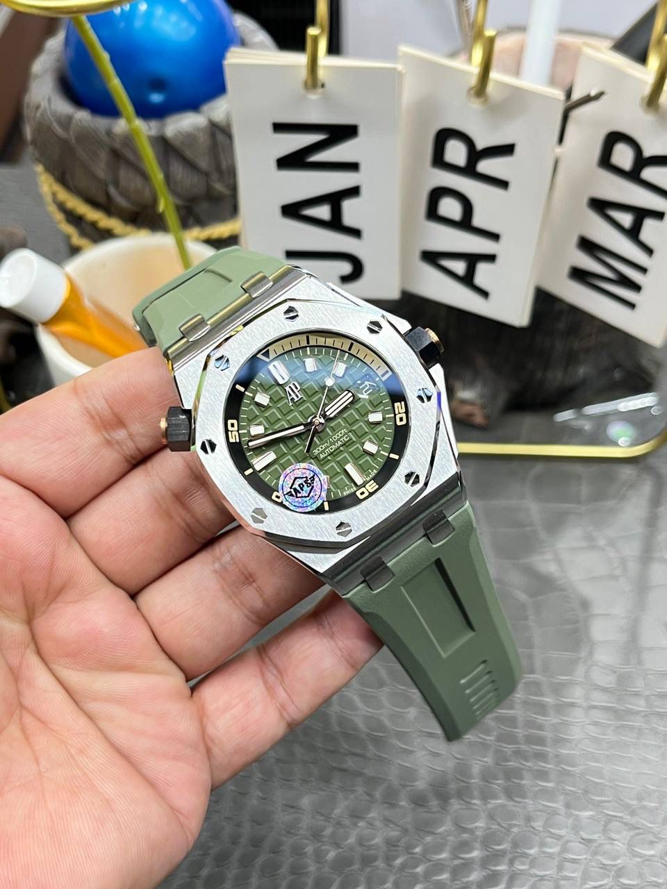 爱彼皇家橡树离岸型系列绿色橡胶表带男士自动机械腕表