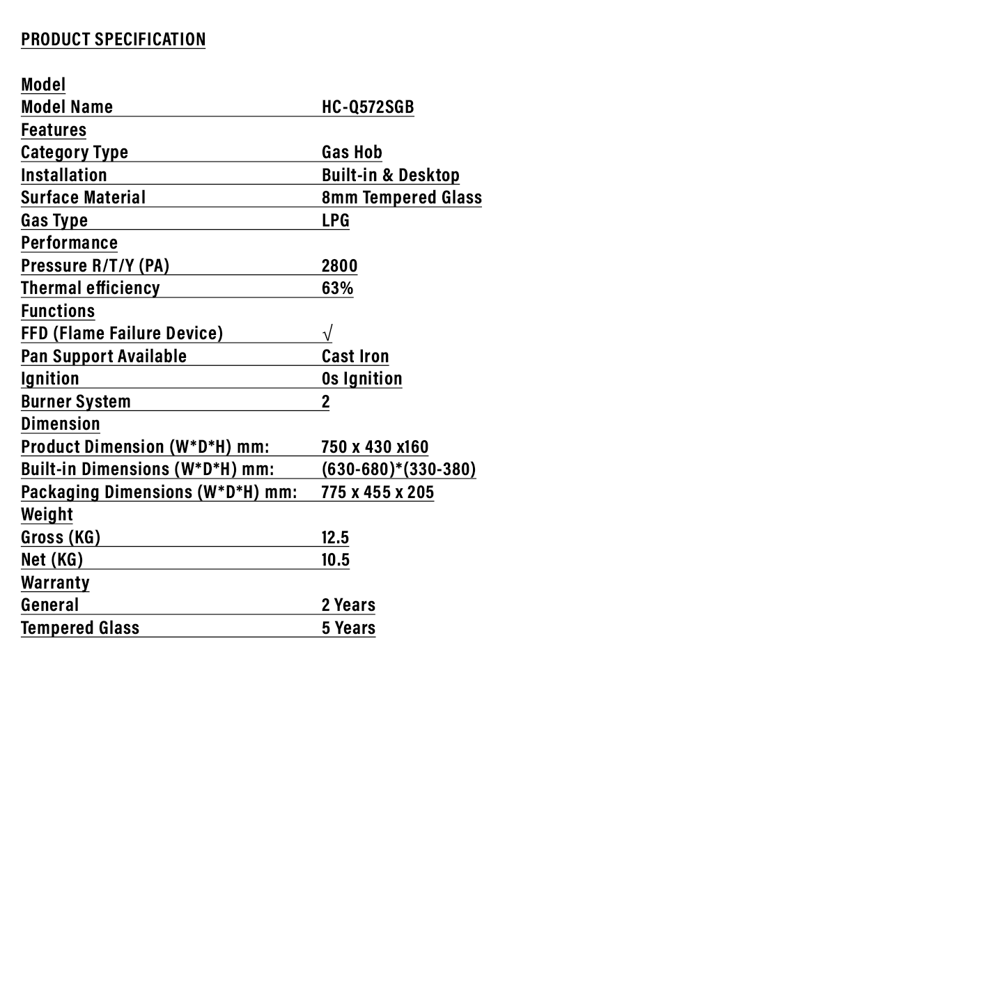 Haier 2-Burner Built-in Gas Hob (HC-Q572SGB)