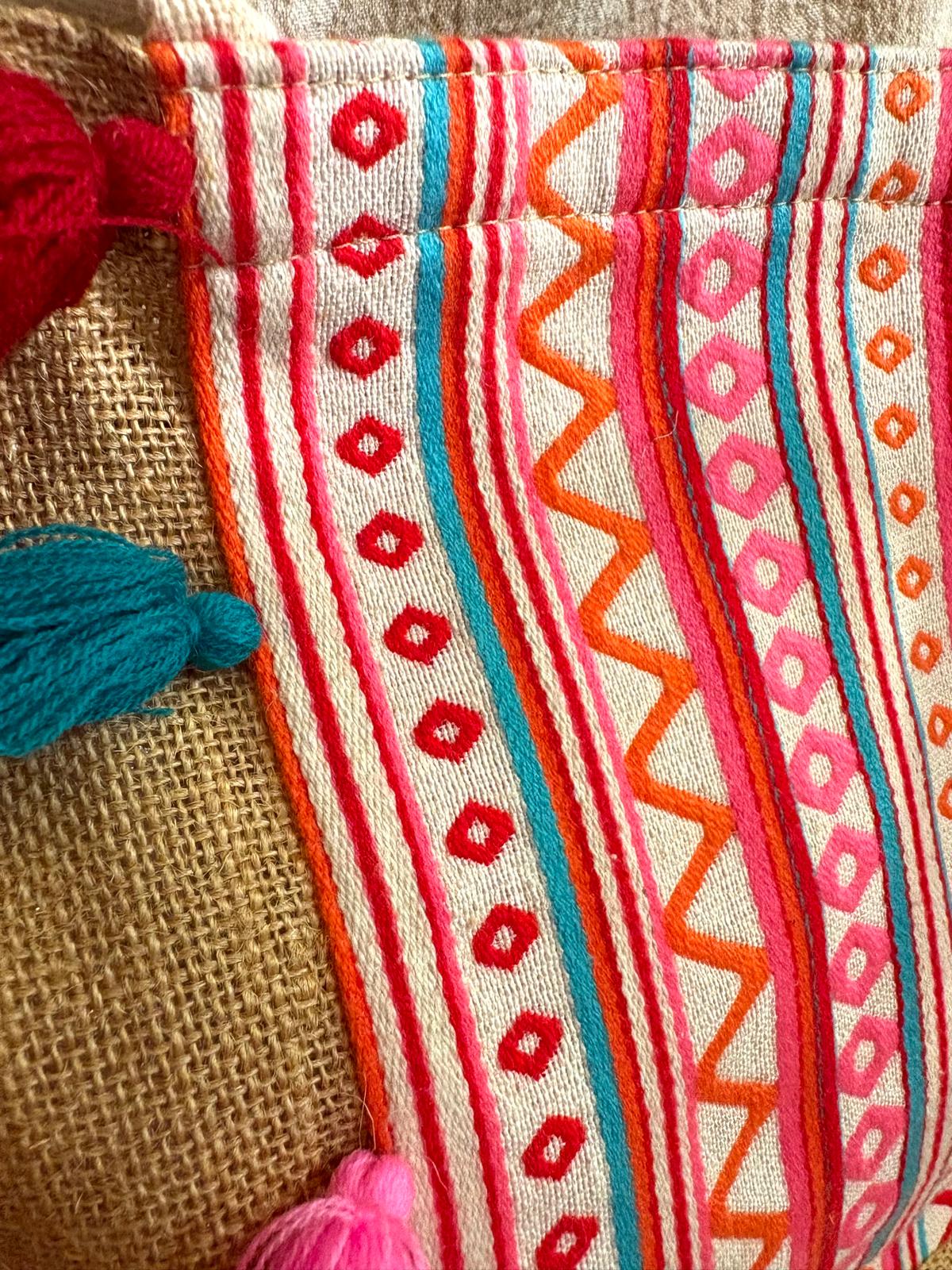 印度製造 - 棉麻配彩色刺繡布蘇蘇袋