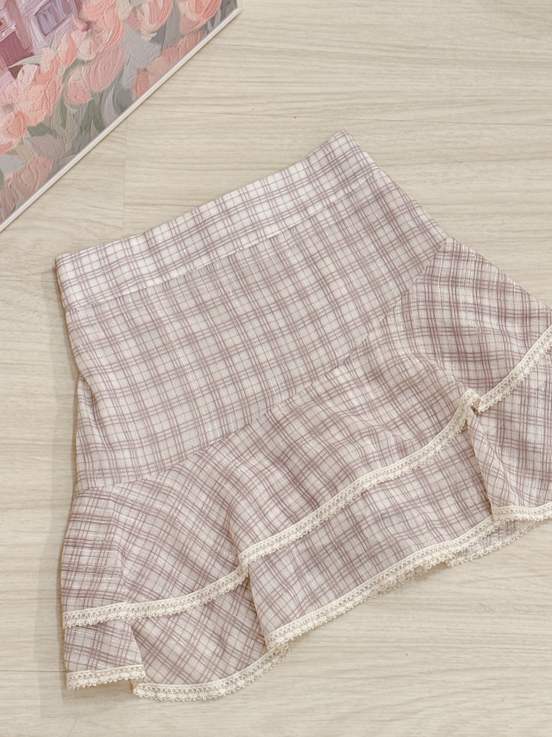 #HANNA-made# Glittering Rose Check Skirt